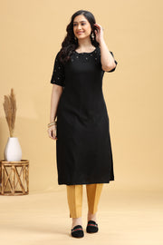 Black Rayon Embroidered Straight Kurta