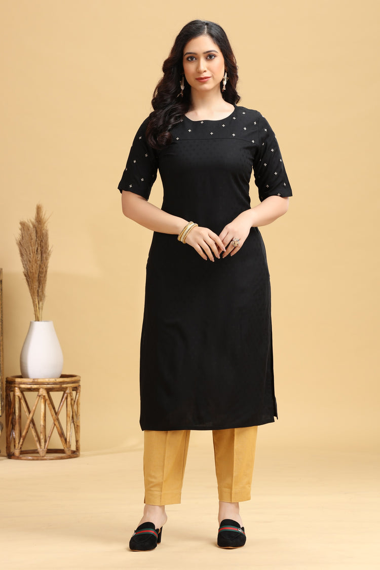 Black Rayon Embroidered Straight Kurta