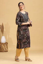 Black Rayon Floral Embroidered Straight Kurta