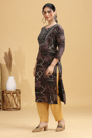 Black Rayon Floral Embroidered Straight Kurta