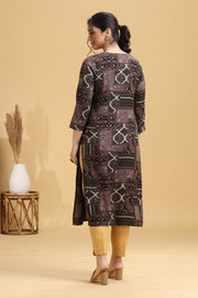 Black Rayon Floral Embroidered Straight Kurta
