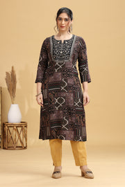 Black Rayon Floral Embroidered Straight Kurta