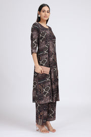 Black Rayon Printed Straight Kurta Pant Co ord Set