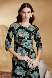 Black Rayon Printed Straight Kurta Pant Co ord Set