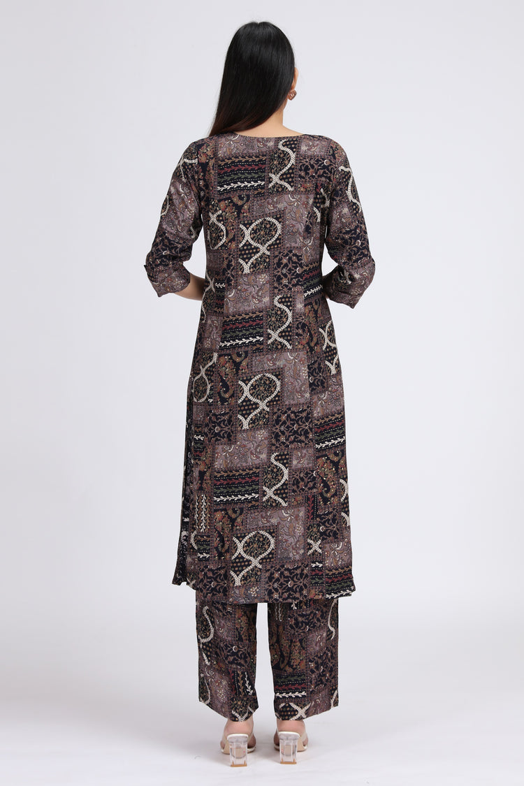 Black Rayon Printed Straight Kurta Pant Co ord Set