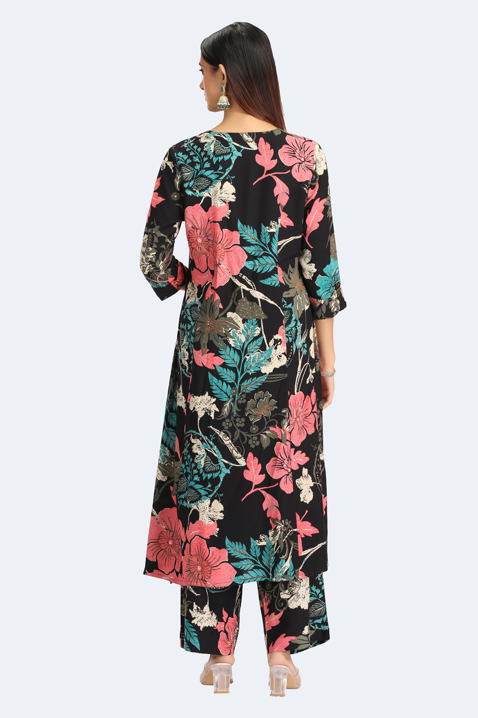 Black Rayon Printed Straight Kurta Pant Co ord Set