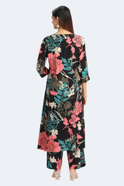Black Rayon Printed Straight Kurta Pant Co ord Set