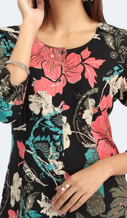 Black Rayon Printed Straight Kurta Pant Co ord Set