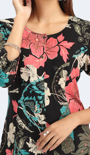 Black Rayon Printed Straight Kurta Pant Co ord Set