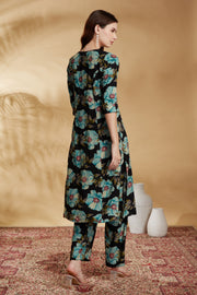 Black Rayon Printed Straight Kurta Pant Co ord Set