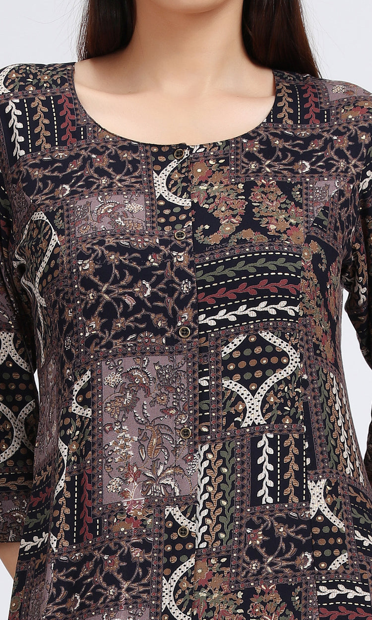 Black Rayon Printed Straight Kurta Pant Co ord Set