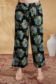 Black Rayon Printed Straight Kurta Pant Co ord Set