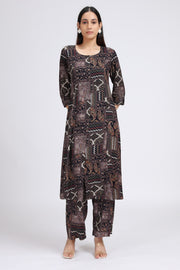 Black Rayon Printed Straight Kurta Pant Co ord Set