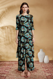 Black Rayon Printed Straight Kurta Pant Co ord Set