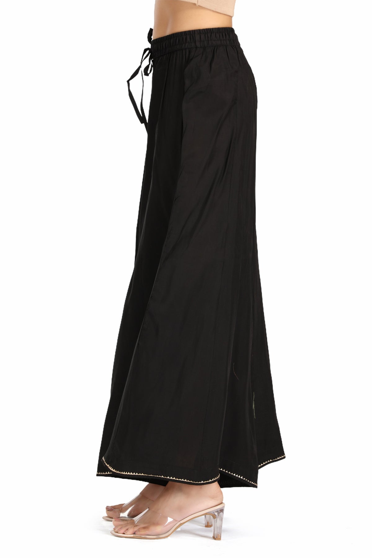 Black Roman Silk Solid Palazzo