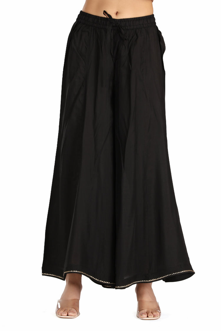 Black Roman Silk Solid Palazzo