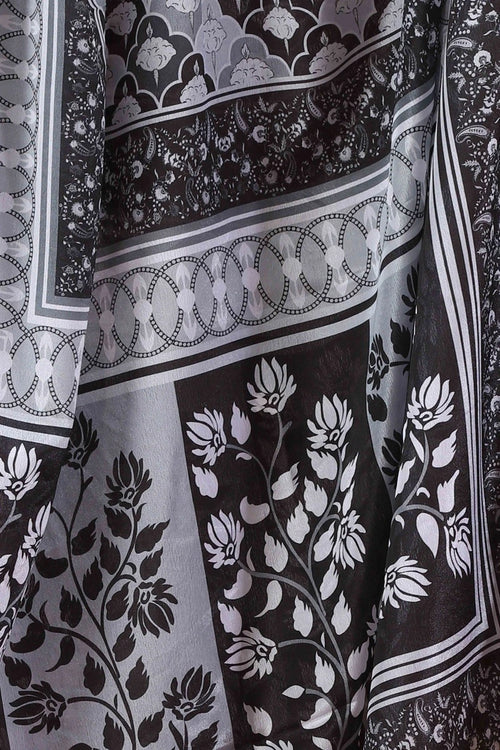 Black Chiffon Floral Printed Dupatta for women and girls
