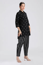 Black Cotton Flex Printed Straight Short Kurta