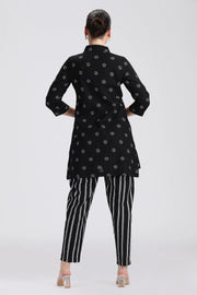 Black Cotton Flex Printed Straight Short Kurta