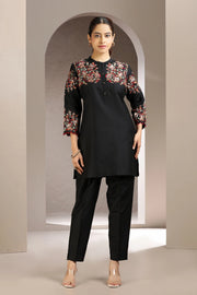 Black Poly Silk Embroidered Straight Kurta and Pant Set