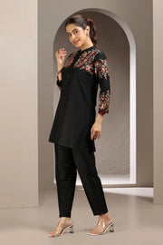 Black Poly Silk Embroidered Straight Kurta and Pant Set
