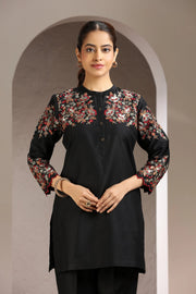 Black Poly Silk Embroidered Straight Kurta and Pant Set