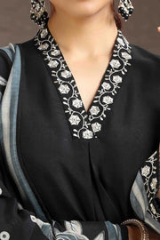 Black Embroidered Roman Silk Kurta Pant and Dupatta Set for women