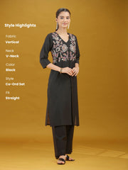 Black Floral Embroidered Kurta & Palazzo Co-Ord Set