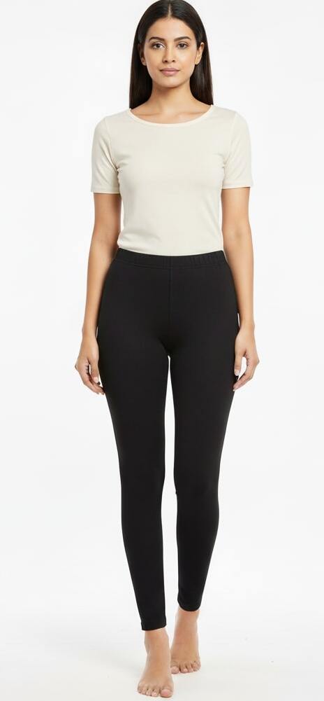 Black Cotton Lycra Ankle Length Legging