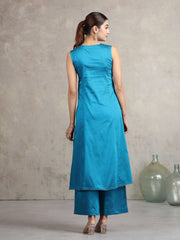 Blue Floral Embroidered A-Line Co-ord Set