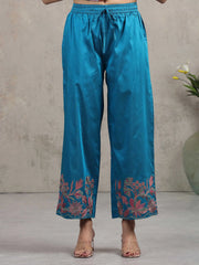 Blue Floral Embroidered A-Line Co-ord Set