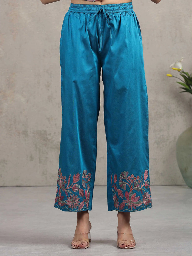 Blue Floral Embroidered A-Line Co-ord Set