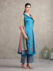 Blue Floral Embroidered A-Line Co-ord Set