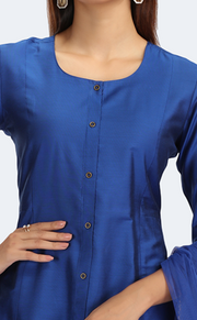 Blue PolySilk Embroidered A Line Kurta Pant and Dupatta Suit Set