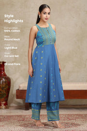 Blue Yarndyed Fit and Flare Co-ord Set