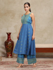 Blue Yarndyed Fit and Flare Co-ord Set