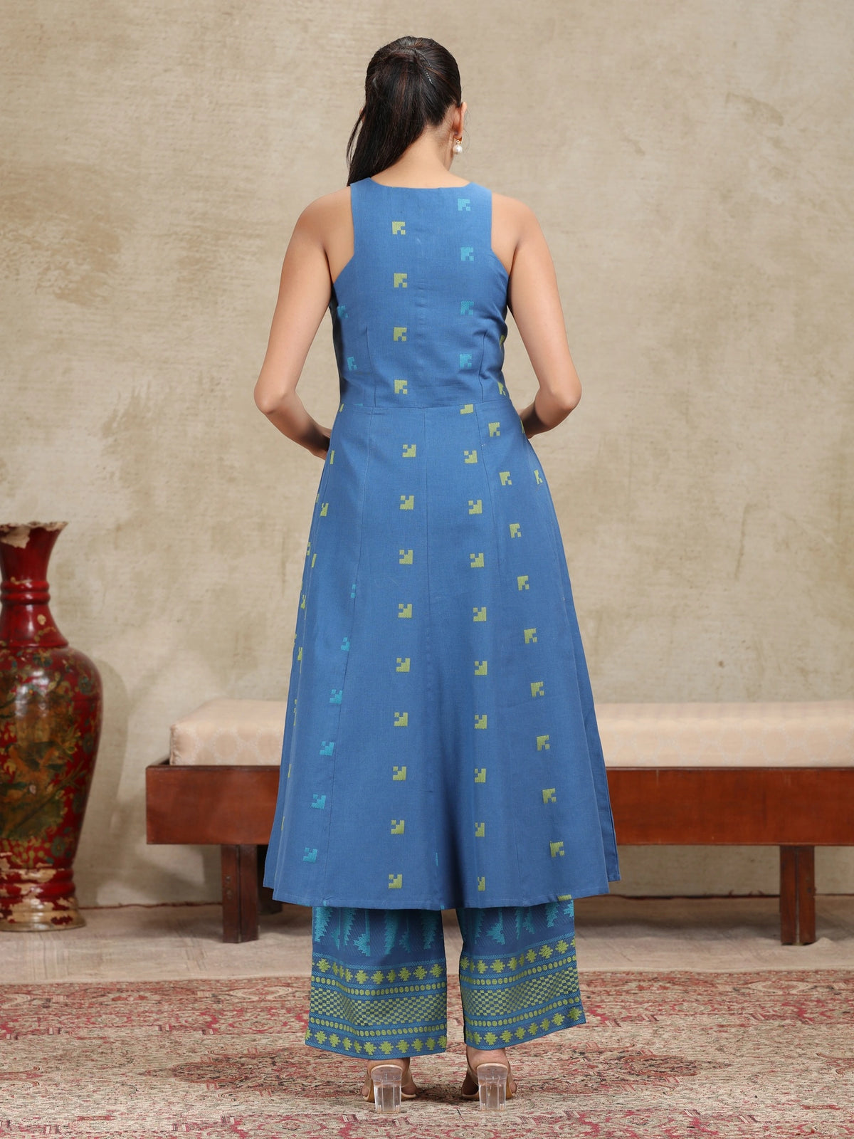 Blue Yarndyed Fit and Flare Co-ord Set
