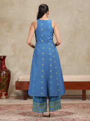 Blue Yarndyed Fit and Flare Co-ord Set