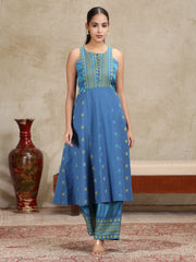 Blue Yarndyed Fit and Flare Co-ord Set