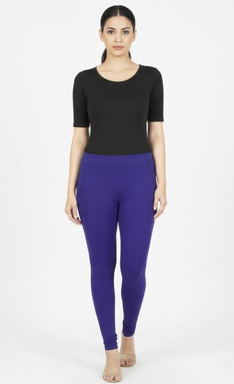 Blue Cotton Lycra Ankle Length Legging