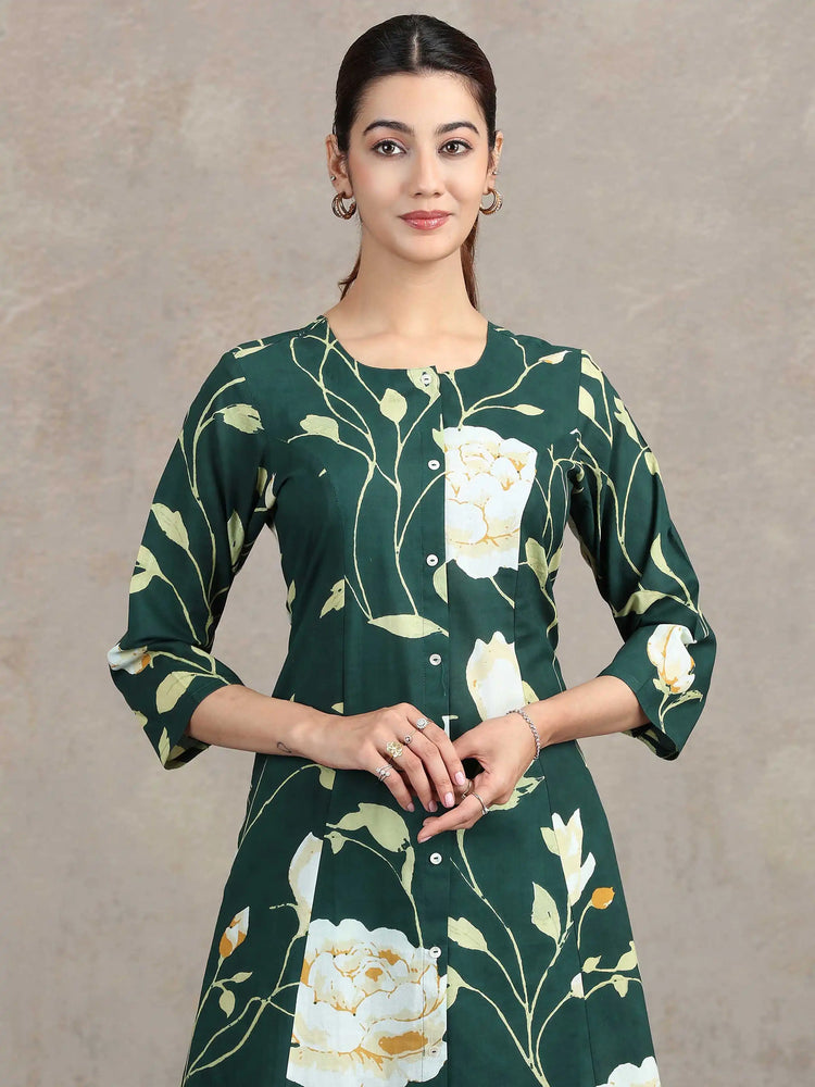 Bottle Green Floral Embroidered A-Line Co-ord Set