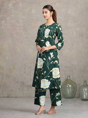Bottle Green Floral Embroidered A-Line Co-ord Set