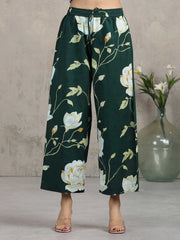 Bottle Green Floral Embroidered A-Line Co-ord Set