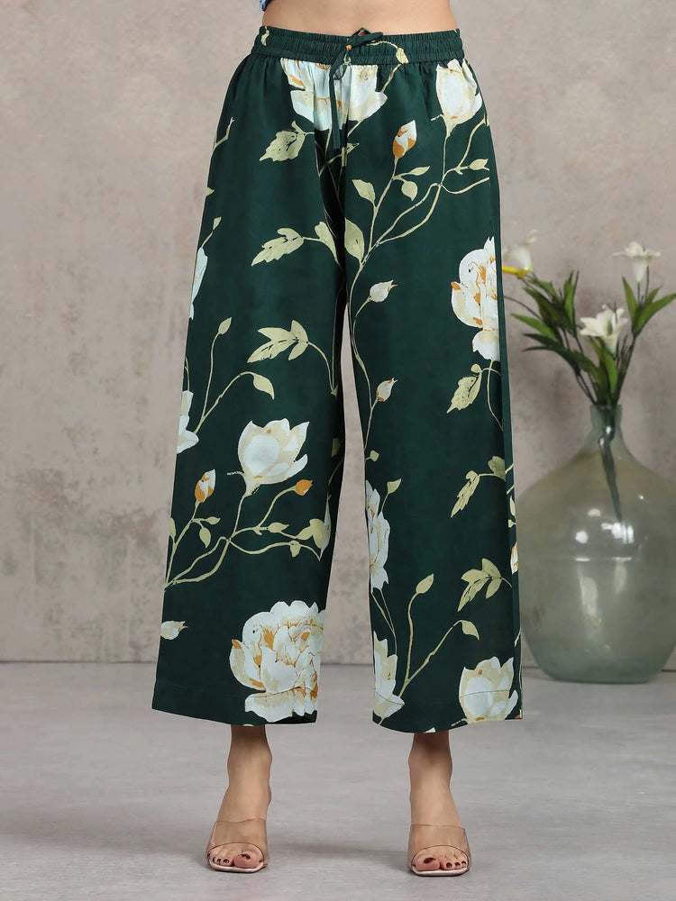 Bottle Green Floral Embroidered A-Line Co-ord Set