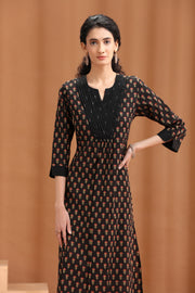 Brown Floral Printed Cotton Straight Kurta