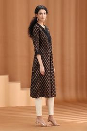 Brown Floral Printed Cotton Straight Kurta