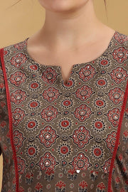 Brown Jaipuri Cotton Printed A Line Kurta Pant Co ord Set for women