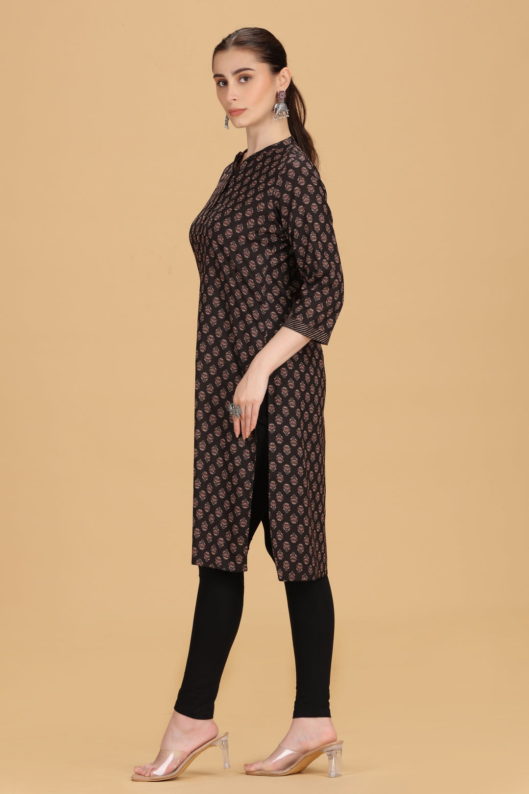 Brown Jaipuri Cotton Straight Printed Kurta