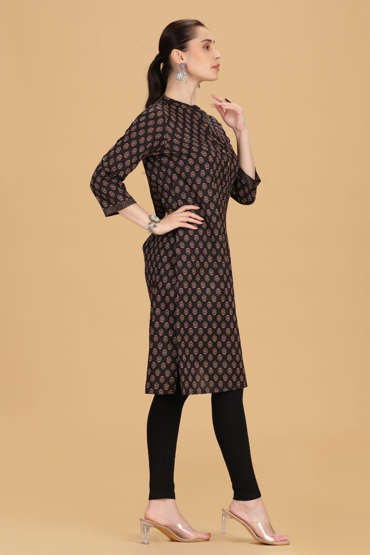 Brown Jaipuri Cotton Straight Printed Kurta