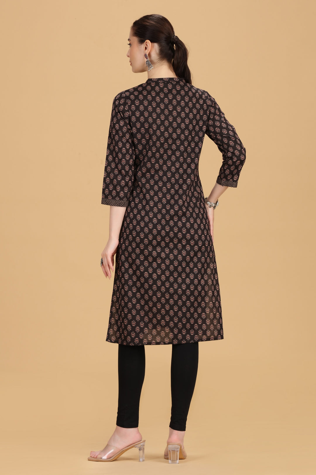 Brown Jaipuri Cotton Straight Printed Kurta